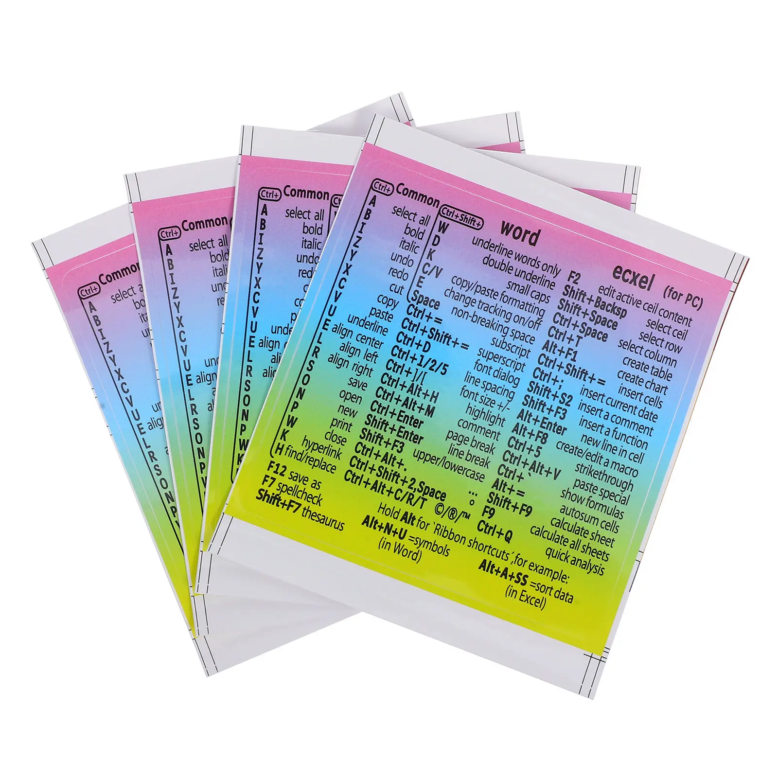 

4 листа наклеек-стикеров для ноутбука с клавишными комбинациями, самоклеящиеся, прочные, легко перенаклеиваемые, с четким текстом, аксессуар для компьютера