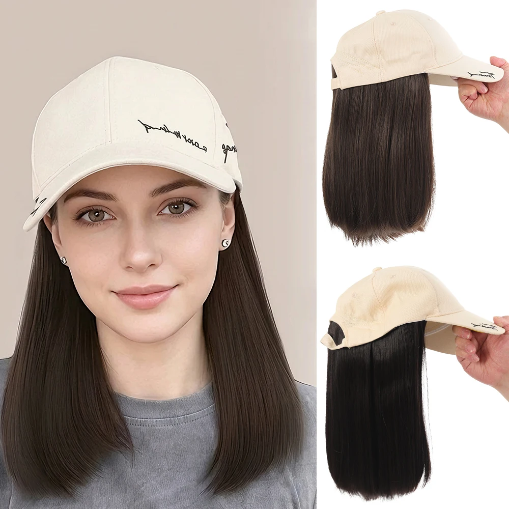 12inch Long Wavy Wig Synthetic Coffee Colored Baseball Cap Wigs Hair Extensions Black Brown Adjustable Hairpiece For Women Wigs