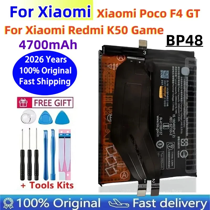2026 Years 4700mAh High Qulity Original Battery BP48 For Xiaomi Poco F4 GT / Redmi K50 Game Phone Battery Fast Shipping + Tools