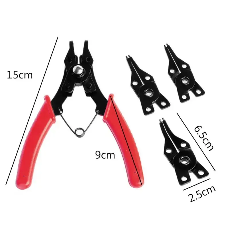 4-In-1 Circlip Pliers Set Snap Ring Pliers Multi Crimp Removable Plier Head Retaining Circlip Pliers Hand Tools Multifunctional