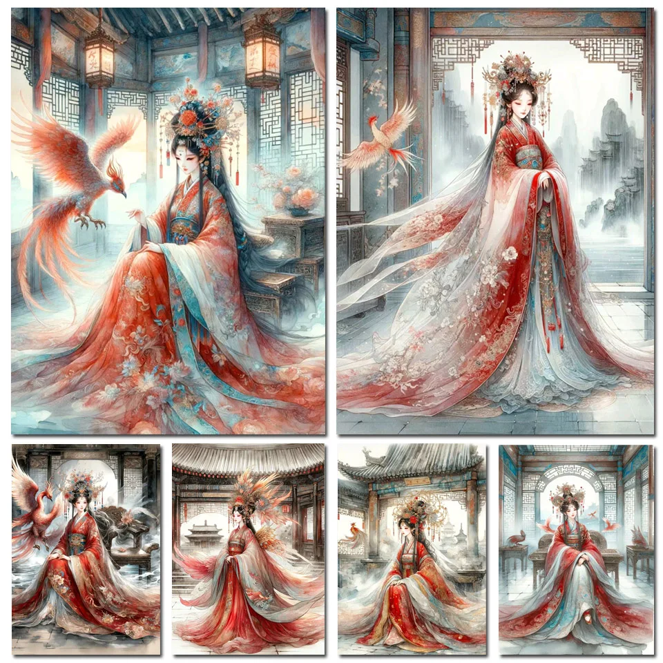 Chinese Diamond Painting Ancient Empress Full Diamond Mosaic New Series Rhinestone Art Stitch Phoenix Embroidery Kit Home Decor