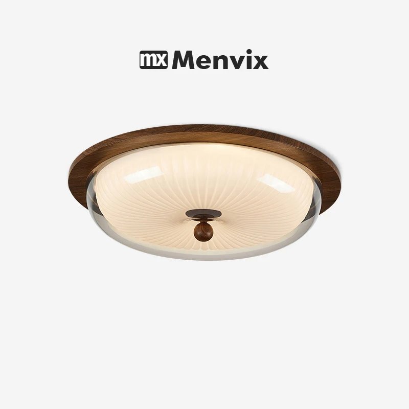 

Menvix French Medieval Style Ceiling Lamp Retro Walnut Smoky Glass Bedroom Study Living Room Lighting