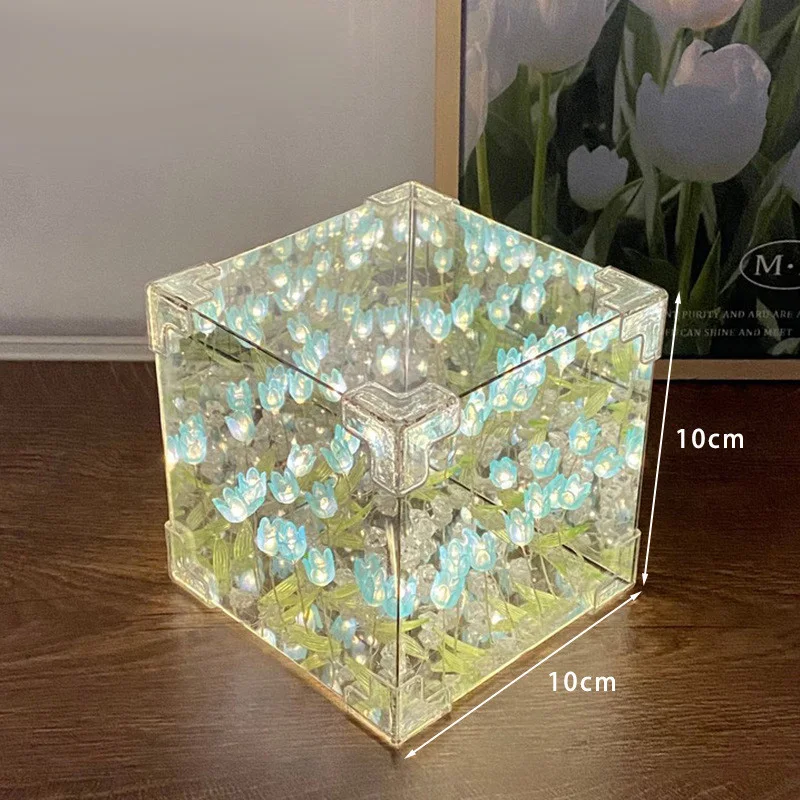 Romantic Mirror Tulip Flowers Led Lights DIY Material Kit Creative Night Light Birthday Valentine's Day Friendship Gift for Girl