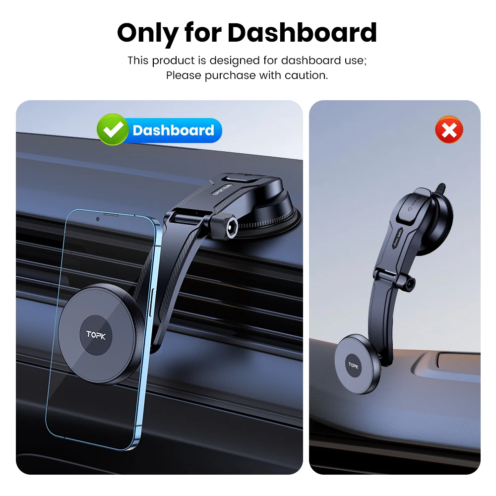 TOPK Magnetic Car Phone Holder Mount, Powerful Magnetism Premium Quality Support Single-Hand Operation Metal Hook for Car