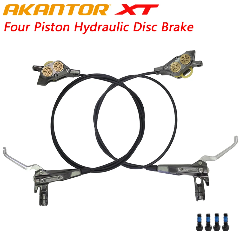 AKANTOR XT 4 Piston Mountain Bike Hydraulic Disc Brake Set Oil Pressure Brakes 850/1500mm Four Piston Ultralight MTB Calipers