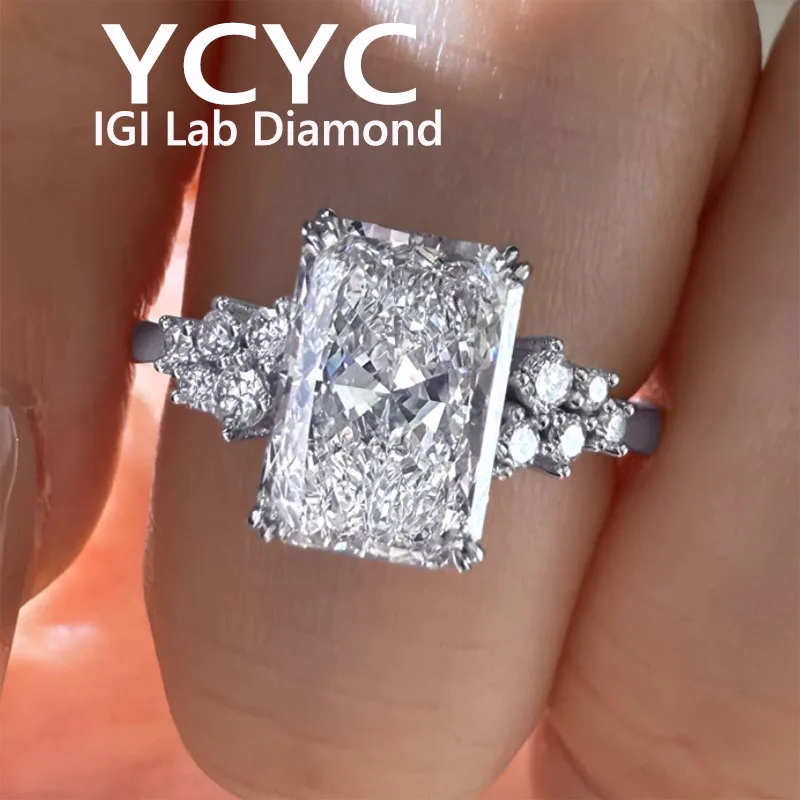

factory sell Luxury Solid 14K Gold 4Ct IGI Lab Grown Diamond Ring Radiant Cut Diamond CVD HPHT DEF VS-VVS Wedding&engagement Rin
