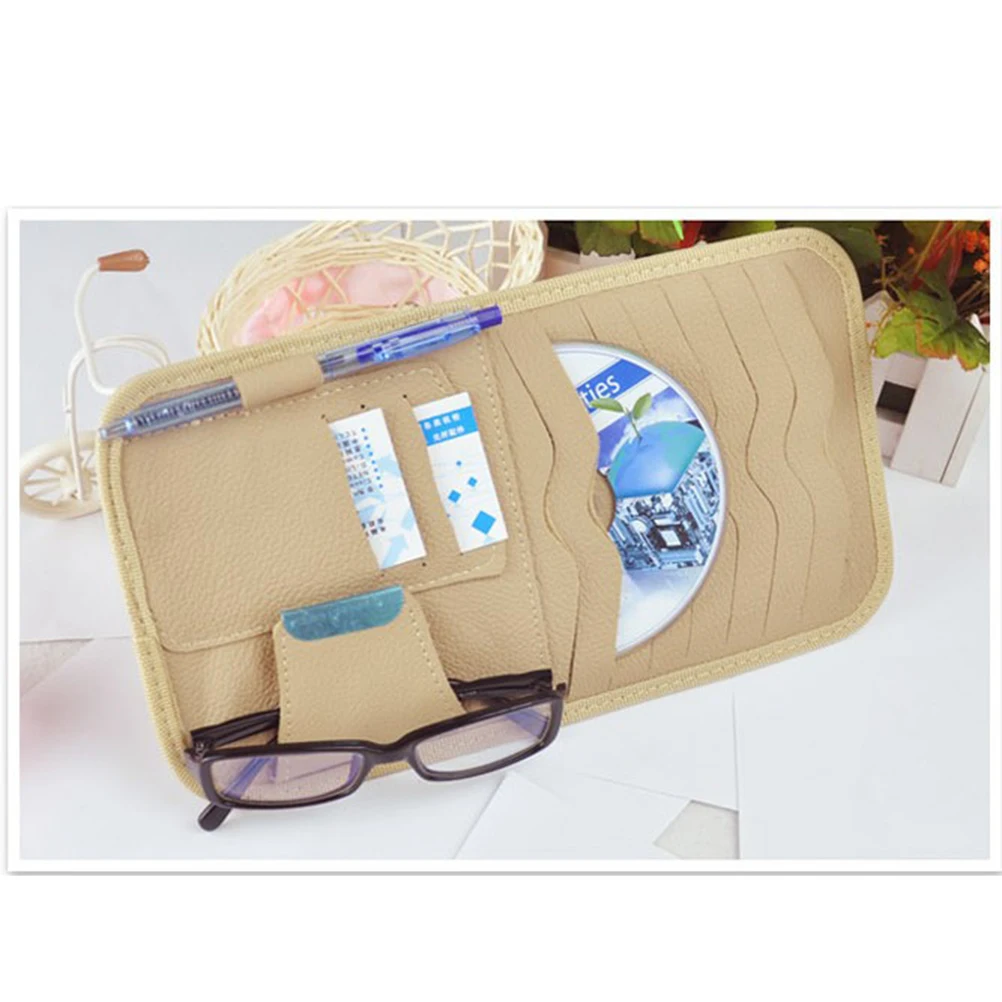 

Visor Organizer Beige Multipurpose Cd and Sunglasses Storage Holder Sunshade Sleeve Universal Visor Organizer