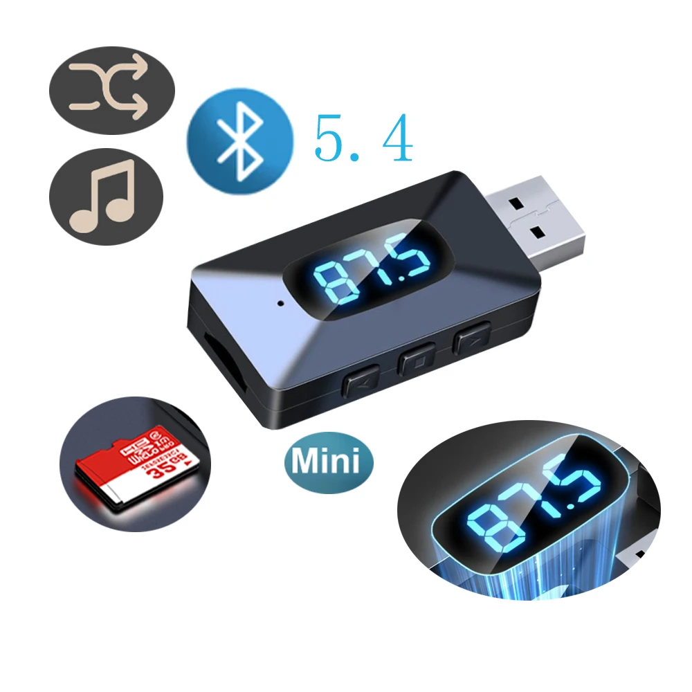 

2-in-1 Car Bluetooth Mini USB Transmitter Receiver with TF LED Display Handsfree Call Car Kit Auto Wireless Audio For FM Radio