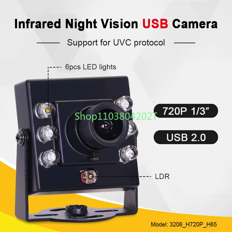 3206 720P H65 4mm 70degrees USB2.0 Free Drive backlighting HD Infrared night vision Machine vision Mini Industrial camera