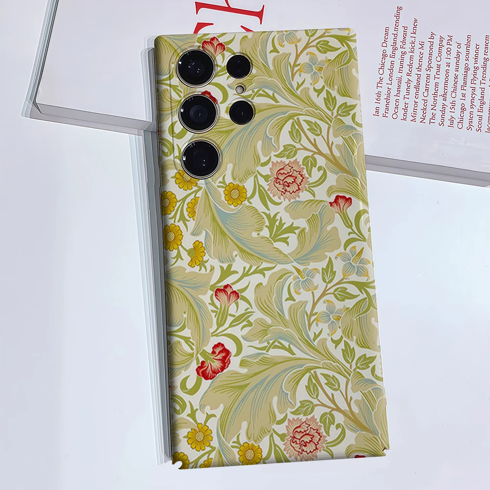 Morris Style Floral Phone Case for Samsung Galaxy S26 S25 Ultra S24 S23 Ultra Plus Glossy Double-layer Back Cover