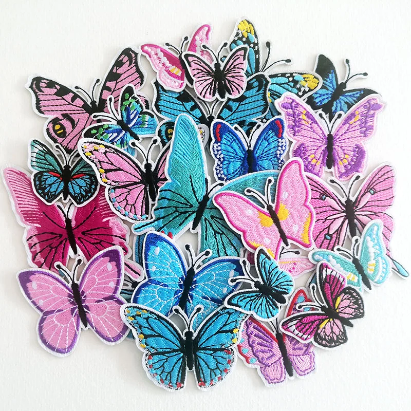 24pcs/lot Mixed Butterfly Patches Iron on for Clothes Jacket Jeans Embroidered Stickers Colorful Appliques DIY Sewing Supplies