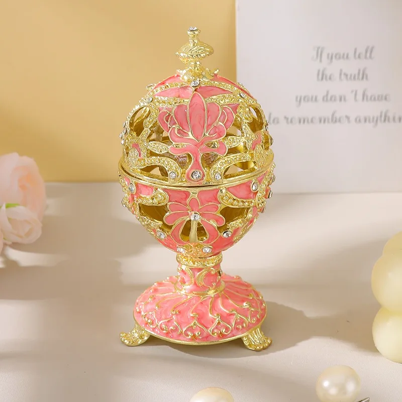 Russian Enamel Egg Jewelry Box, Metal Craft Ornament, Easter Gift, European Style Luxury Egg Shaped Jewelry Organizer