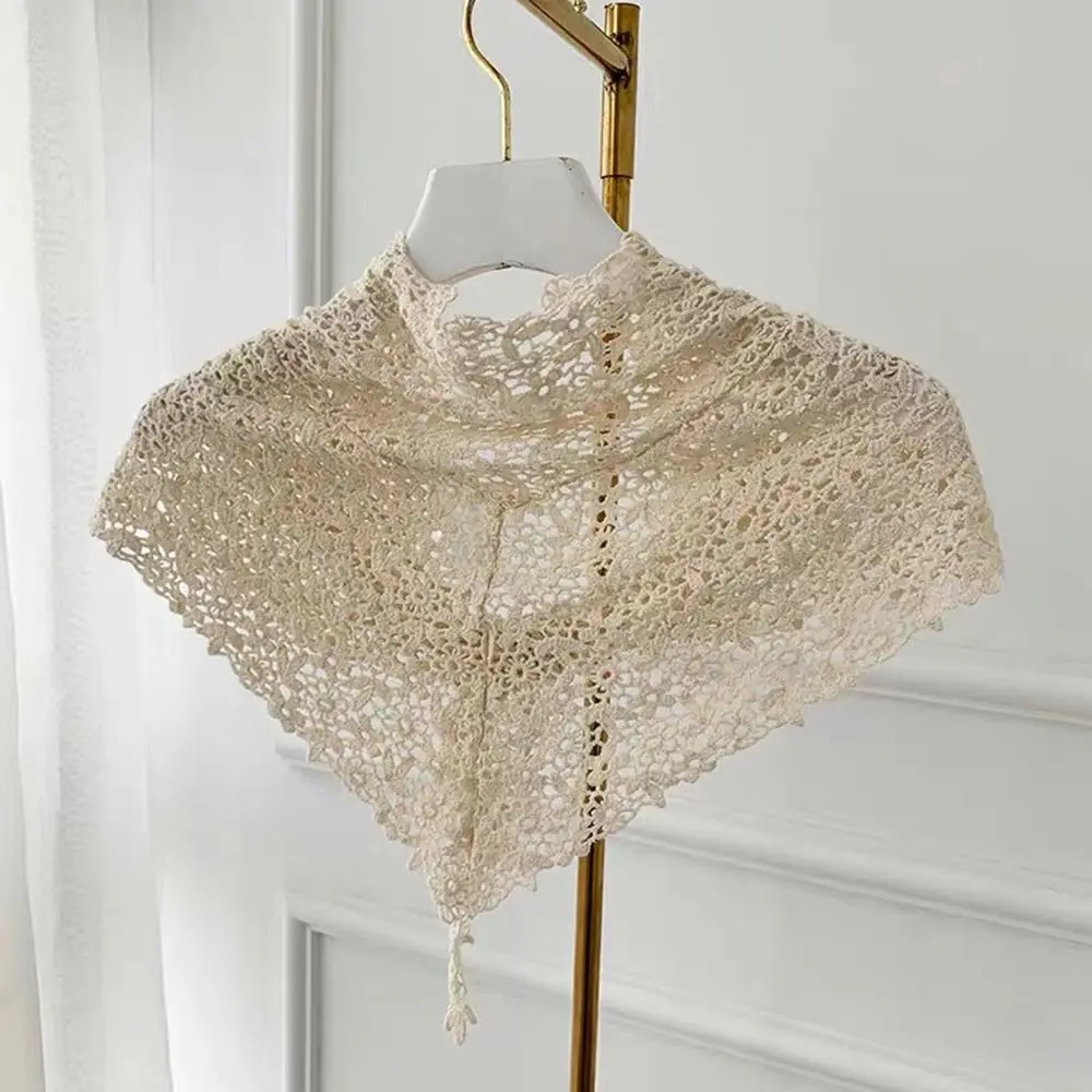 Floral Lace Knitted Crochet Hollow Shawl Sun Protection UV Protection Sunscreen Triangle Scarf Evening Prom Cape
