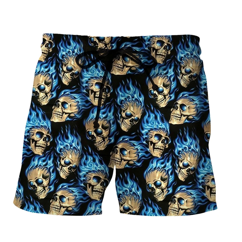 SONSPEE Novelty New Horror Men Women  Funny Harajuku 3D Print Shorts Dense Ghost Fire Skull Pattern Plus Size Street Short Pants