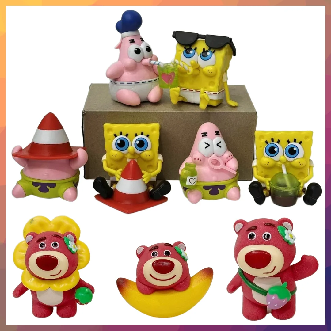 

New Blind box SpongeBob Kawaii Fruit Bear Patrick Star Cartoon Cute Figure Model Toy Desktop Ornament Decoration Birthday Gift