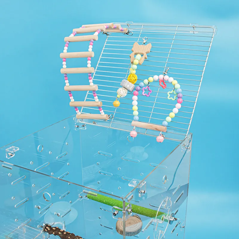 Luxury parrot cage, large model, black phoenix flying bird, peony, tiger skin pet breeding cage, transparent acrylic ornamental