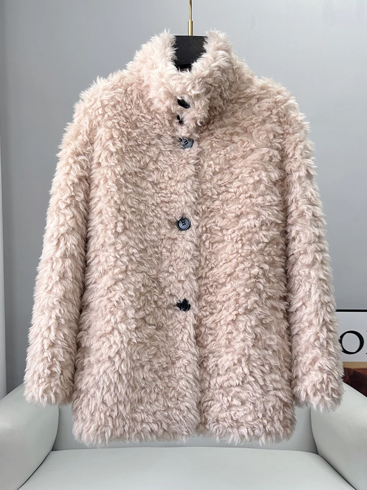 

Lamb Fur Grass Coat for Women's 2023 Autumn/Winter New Mid length Standing Collar Korean Edition Sheep Cut Fleece Fur Integrated