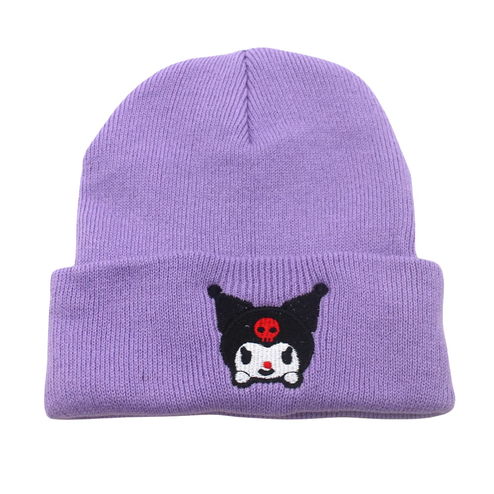 Sanrio Kuromi Melodie Katoen Cartoon Geborduurde Casual Hoeden Gebreide Winter Warme Muts Harde Hiphop Skull Muts Unisex