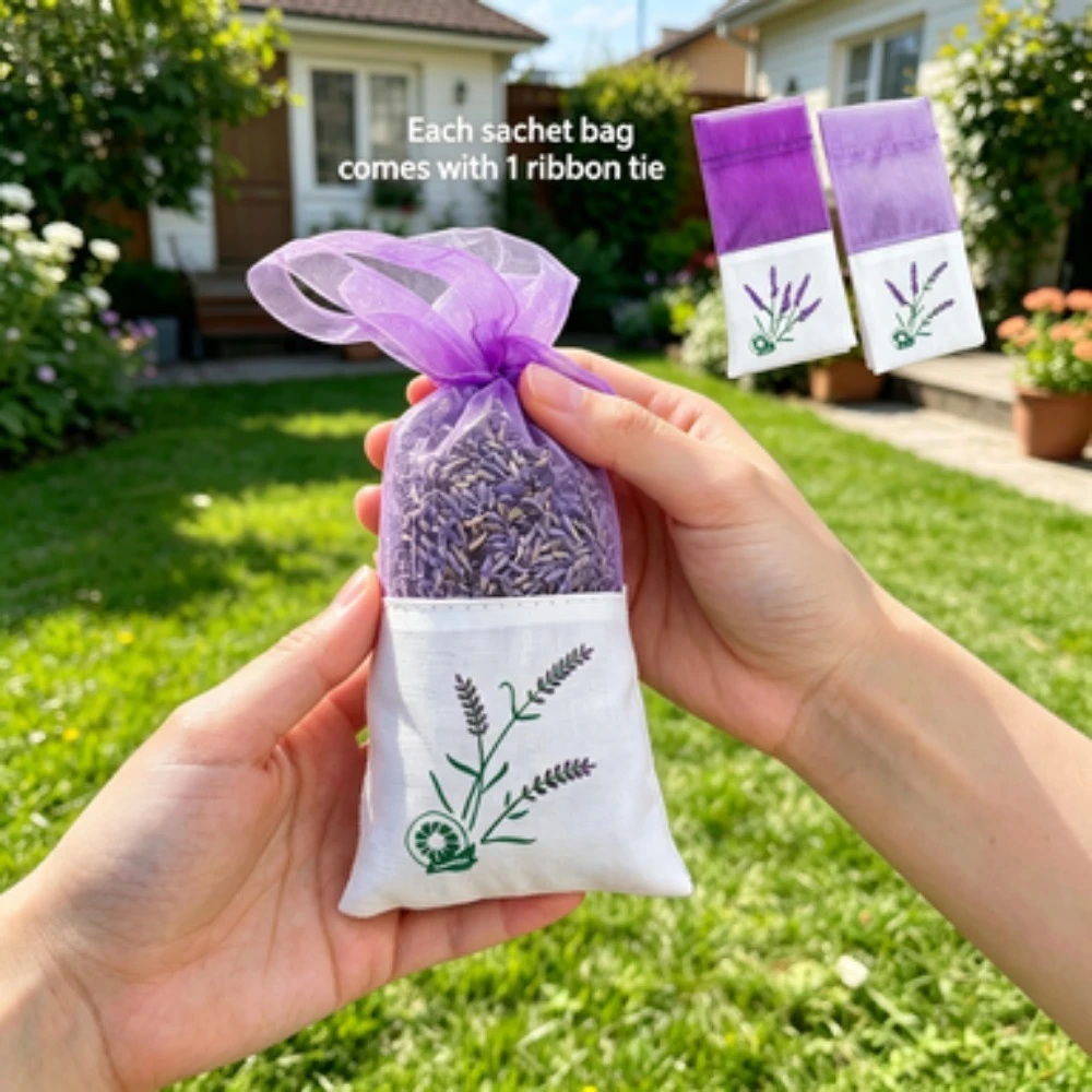 

50Pcs Empty Lavender Sachet Bags Floral Print Organza Cotton Pouches with Separate Ribbon for Dry Flower Jewelry Storage