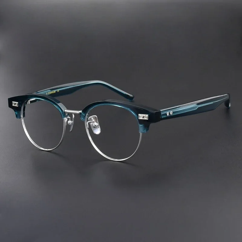 

High Quality Acetate Eyebrow Glasses Frame Titanium for Men M-90 Designer Handmade Semi Eyeglasses Women Prescription Spectacle