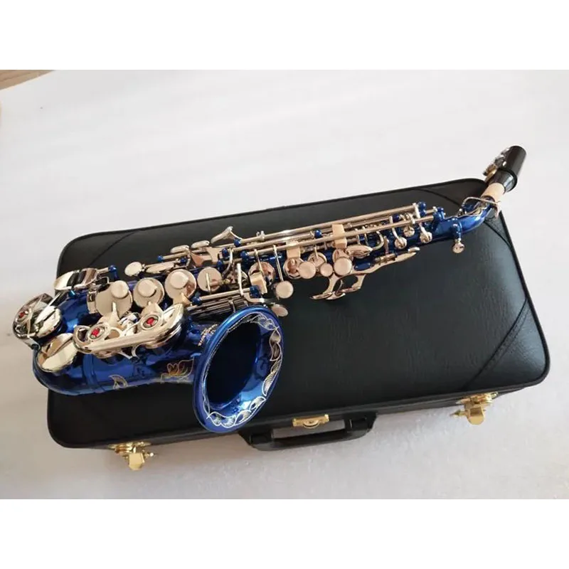 New Best quality S-991Blue Silver key Curved Soprano Saxophone Musical Instruments with case