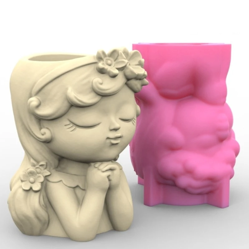Flower Pot Silicone Mold Prayer Girl Succulent Planter Concrete Mold DIY Craft