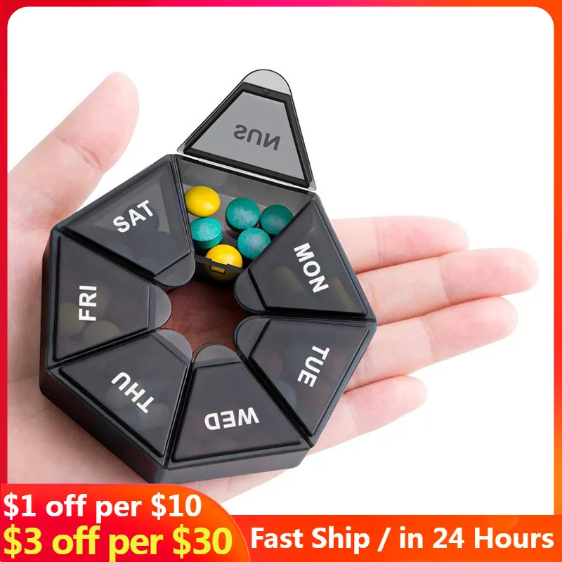 

2Pcs/set Pill Case Plastic 7 Days Tablet Candy Box Portable Storage Tablet Holder Travel Organizer Pill Dispenser Container