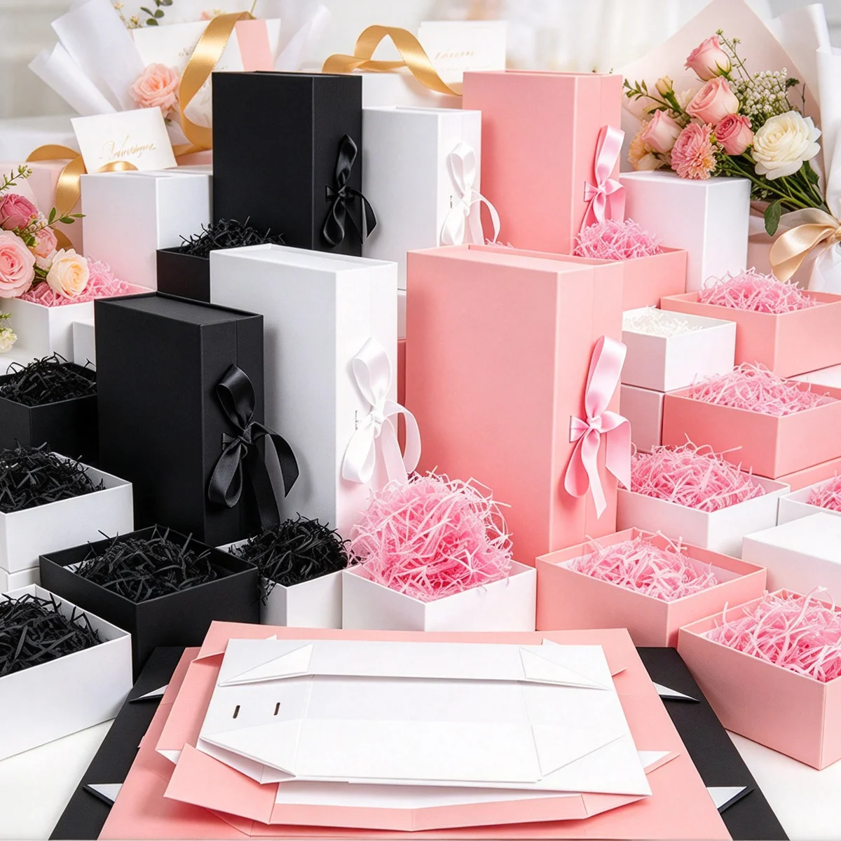 23-33cm Elegant Magnetic Gift Box with Lid, Raffia Ribbon & Greeting Card, Premium Packaging for Christmas Wedding Valentine ZSY