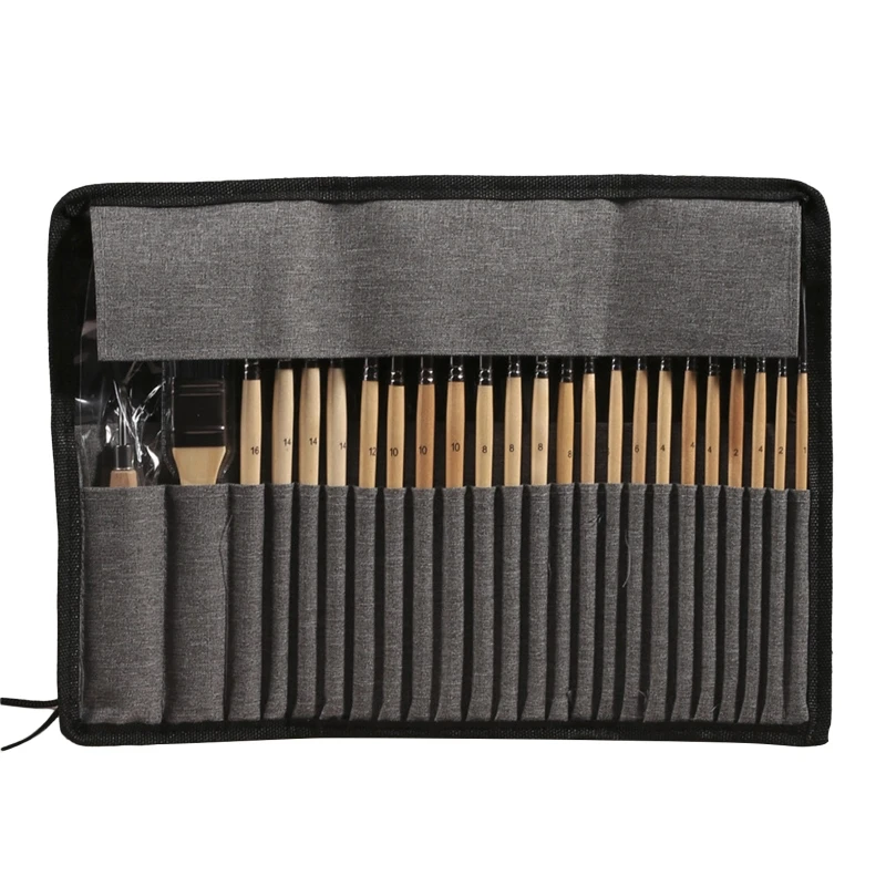 24Kit 아티스트 페인트 브러시 초보자를위한 아크릴 오일 수채화 나일론 머리카락을위한 가방이있는 스크레이퍼 아마추어 화가 Dropship