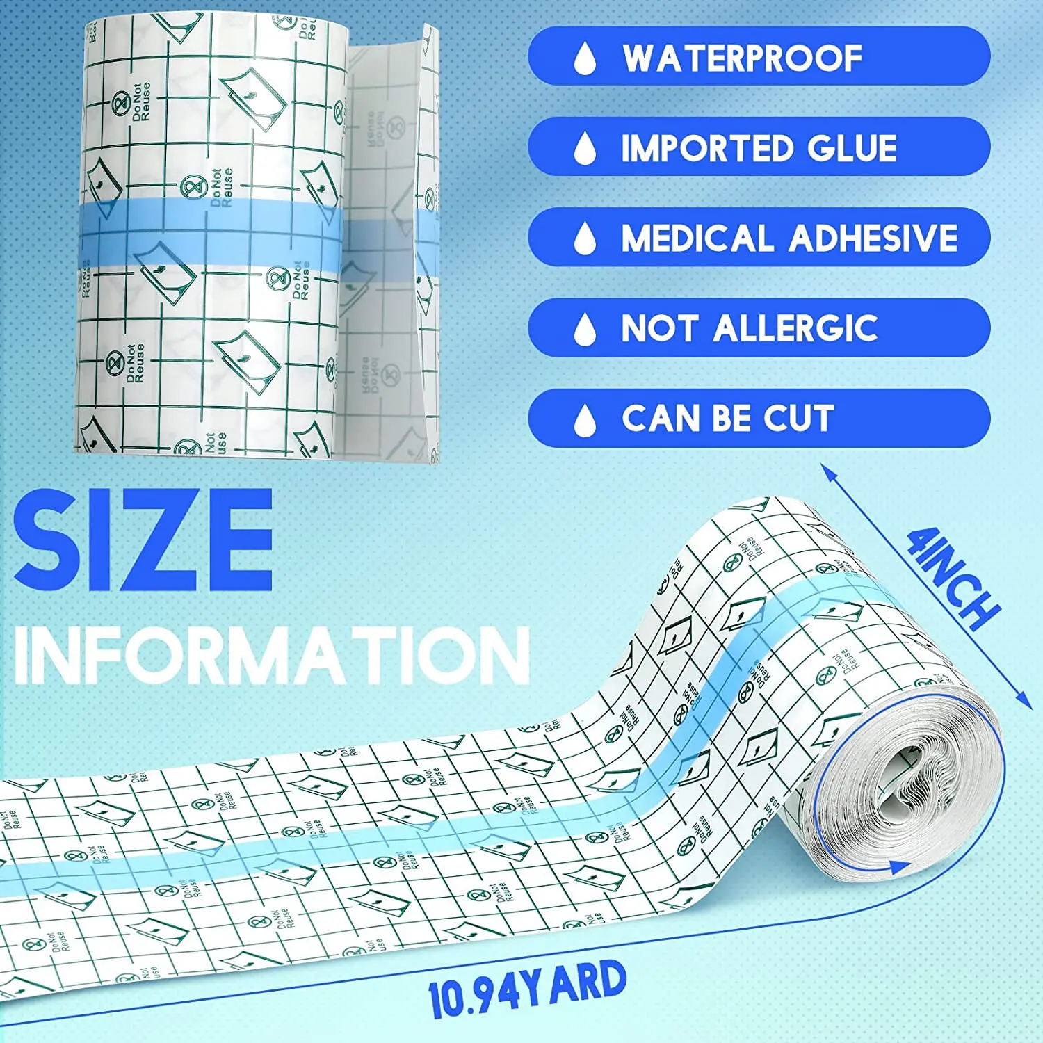 10.94 Yard Transparent Dressing Adhesive Bandage Waterproof Wrap Clear Adhesive Bandages Stretch Tape for Tattoos Swimming