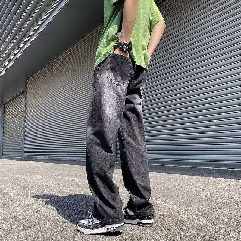 Men Fashion High Street Jeans Casual Harem Pants Letter Print Light Blue Sweatpants Trousers Drawstring Homens Jeans Denim Pants