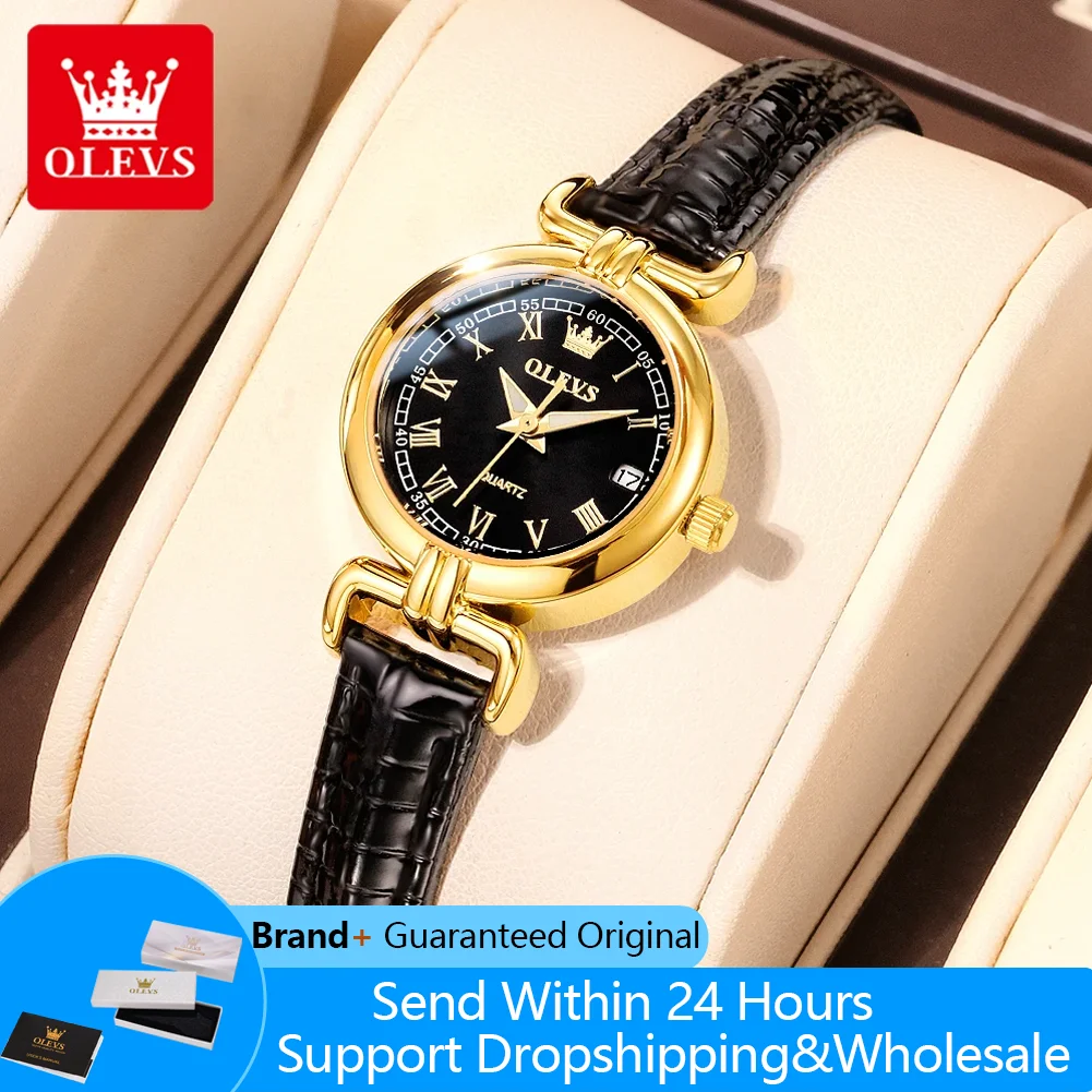 

OLEVS 5645 Retro Quartz Wristwatch For Women Leather Strap Elegant Fashion Waterproof Watches Luxury Gold Case Ladies Watches