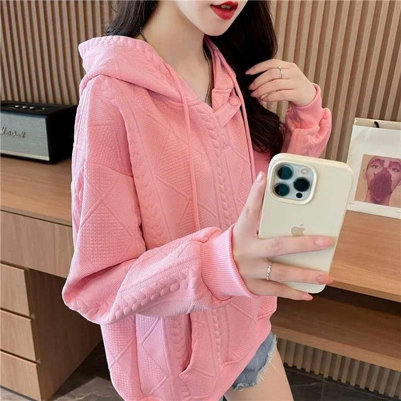New in Women's Hoodies Sweatshirts Long Sleeve Plain Female Hooded Top Matching Essential 90s Vintage Novelty Korean Clothing