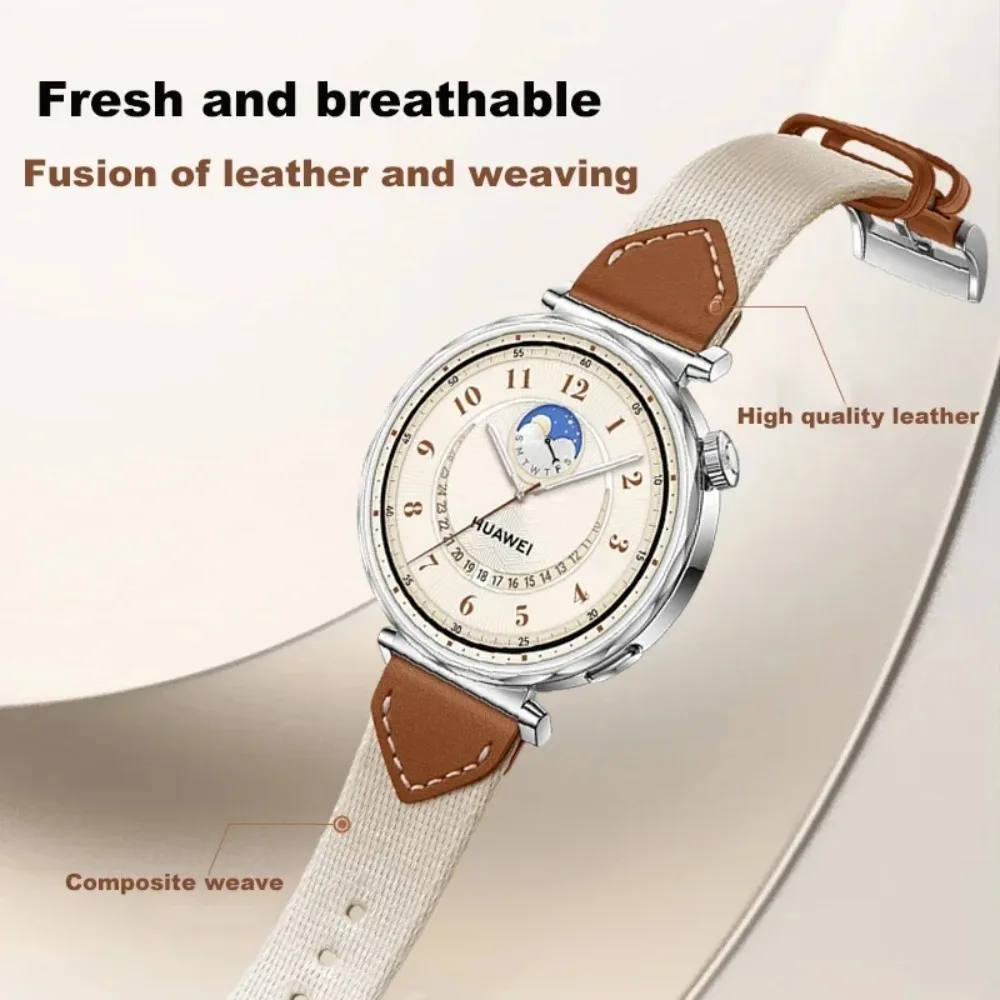 18mm Official Nylon+Leather Strap For Huawei Watch GT6/5/4 41mm/5/GT5 Pro 42mm Women Braided Wristband For Oneplus watch 3 43mm