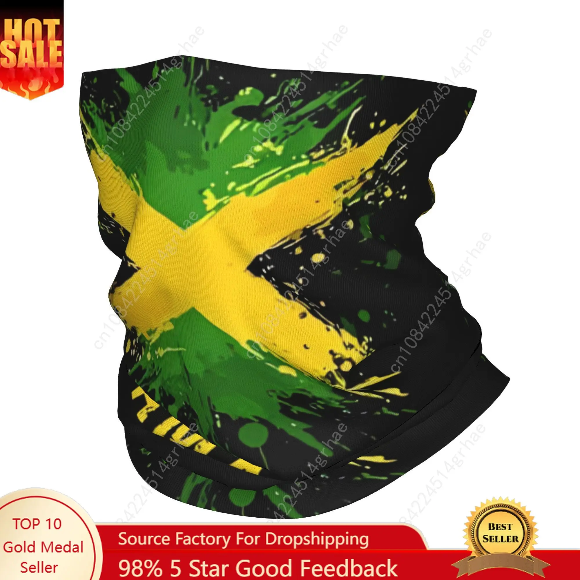 

Custom Jamaica Neck Gaiter Men Women UV Face Shield Winter Classical Jamaican Flag Bandana Scarf for Cycling