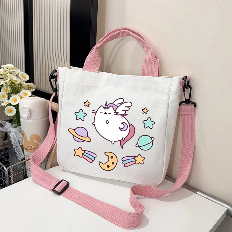 

Милая сумка через плечо Pusheens для девочек, спортивная сумка для активного отдыха, женская холщовая сумка для покупок, студенческая школьная сумка-мессенджер, подарок