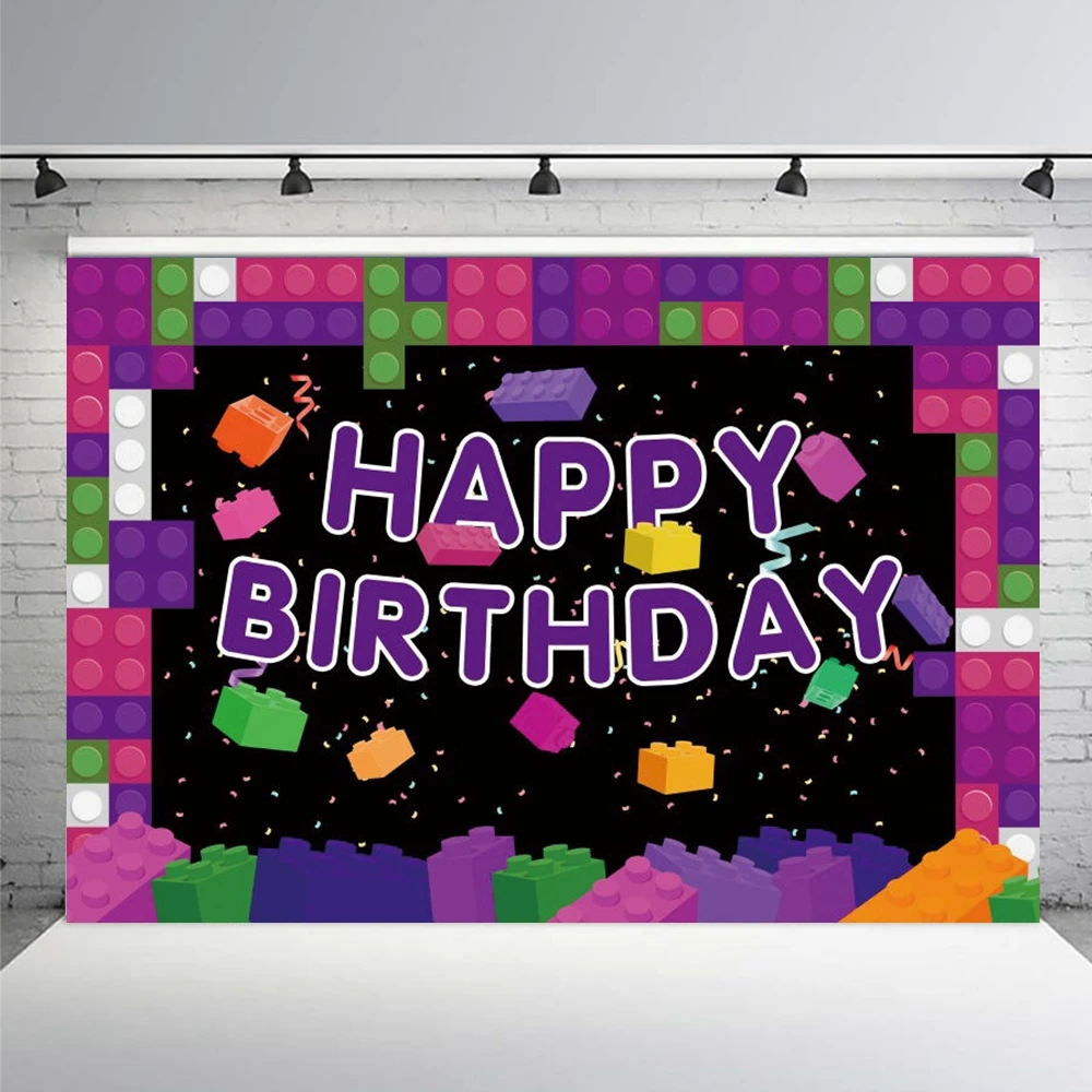赤ちゃんの誕生日パーティーのための紫色のビルディングブロック,写真スタジオのバナーの背景