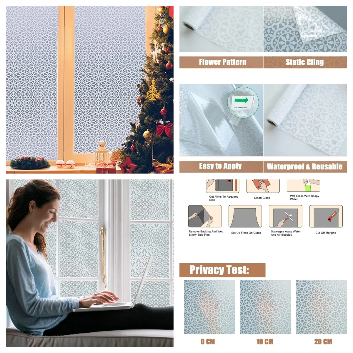 Wide 75/90 Cm Stained Glass Privacy Window Film, Frosted Solar Protection Window Decals, Matte Anti UV Window Tint