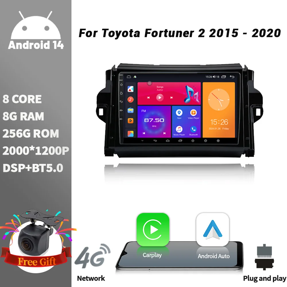 

Wireless CarPlay Touch Screen Stereo Android For Toyota Fortuner 2 2015 - 2020 Car Radio Multimedia Player Navigation