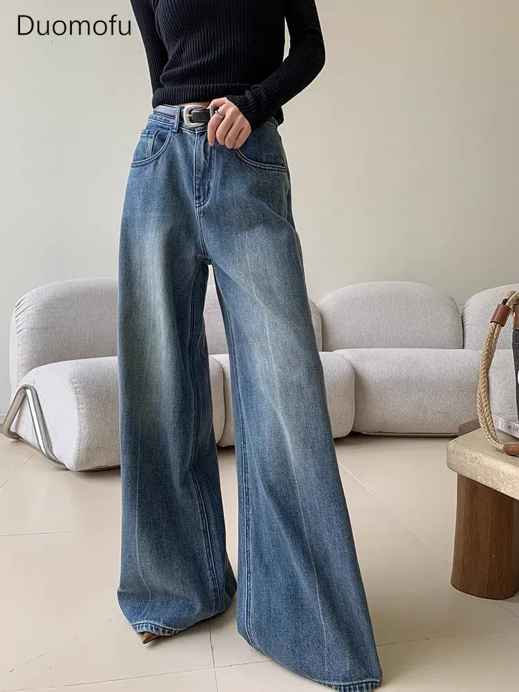 

Duomofu Blue Autumn Chicly Washed Casual Loose Women Jeans Classic Full Length Simple Zipper Fashion Straight S-XL Female Jeans