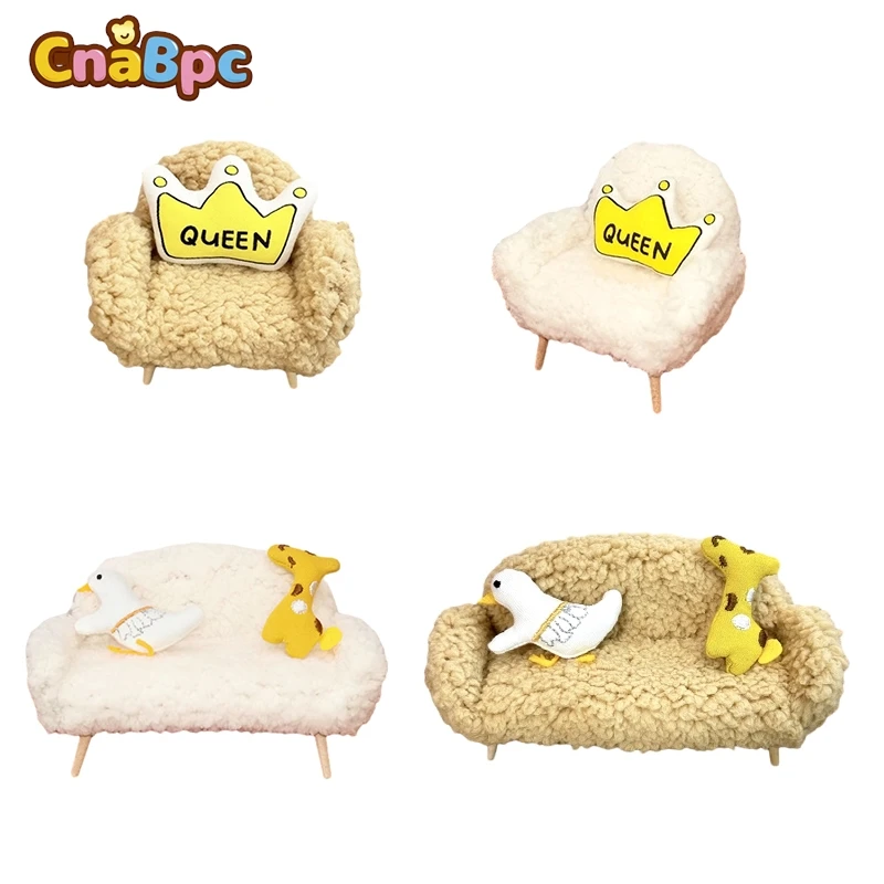 1:12 Dollhouse Miniature Sofa Chair Soft Single Sofa Double Sofa With Pillow Trendy Toy Doll Home Livingroom Furniture Decor Toy