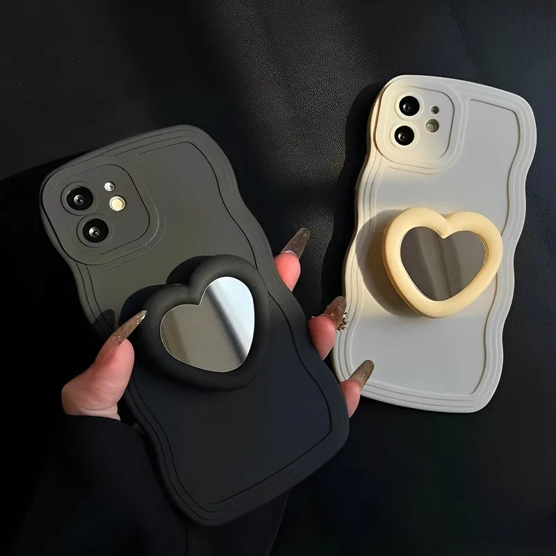 Custodia per telefono con onda in Silicone liquido con supporto per specchio a cuore per Samsung Galaxy Note 20 S24 S23 FE S22 S21 S20 FE Ultra Plus