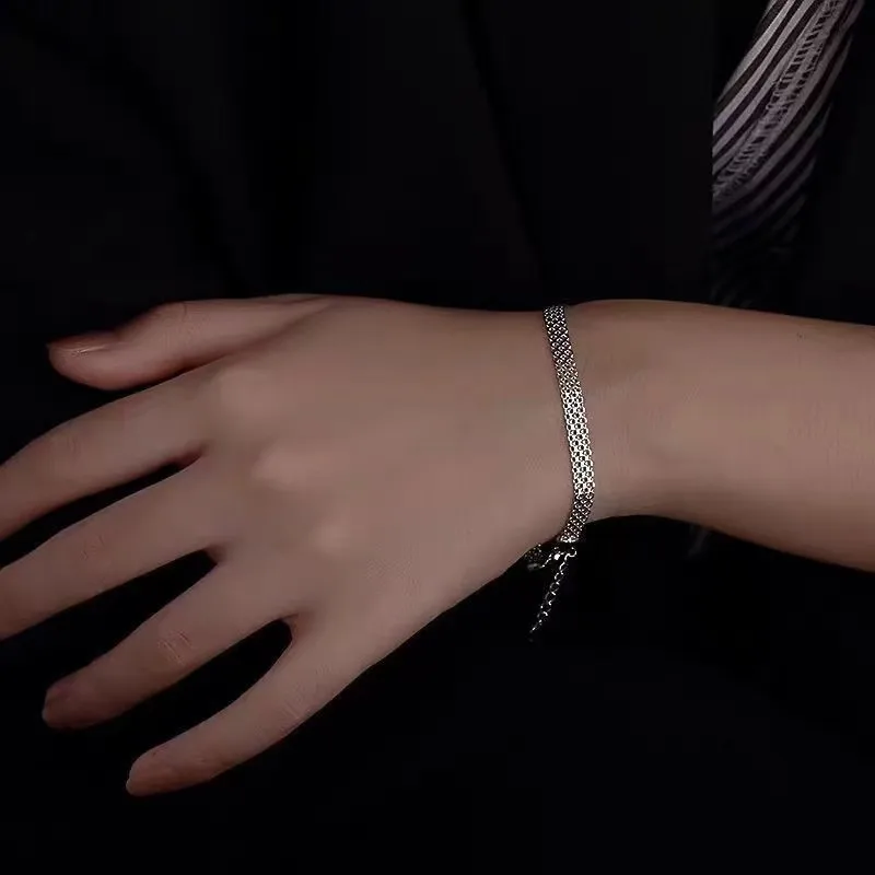 Hand-woven Chain Bracelet, Silver Color Lightweight Charm Bracelet For Women Men, Punk Classic Jewelry Gifts