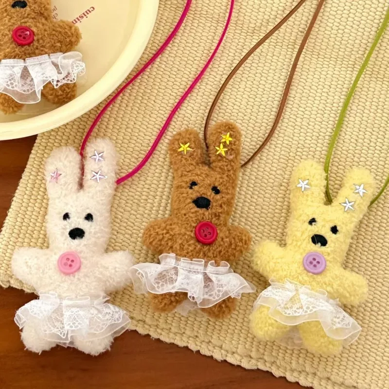 12 cm süßer Kawaii-Plüsch-Kaninchen-Schlüsselanhänger mit Spitzenkleid, Stofftier, Tasche, Charm, Geldbörse, Zubehör, Geschenk für Frauen und Mädchen, Tier-Schlüsselanhänger