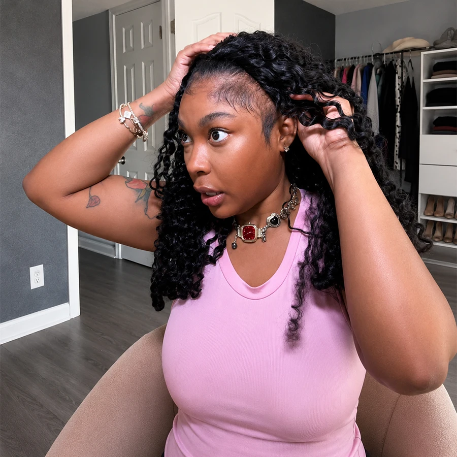 12A 180-220% Density Burmese Curly Half Wig Human Hair Wear Go Machine 3 In 1 Natural Black Style Seamless Flip Over Drawstring Headband Wigs Clip Beginner Friendly Wig Wear-and-Go With Drawstring Quick Install For Women