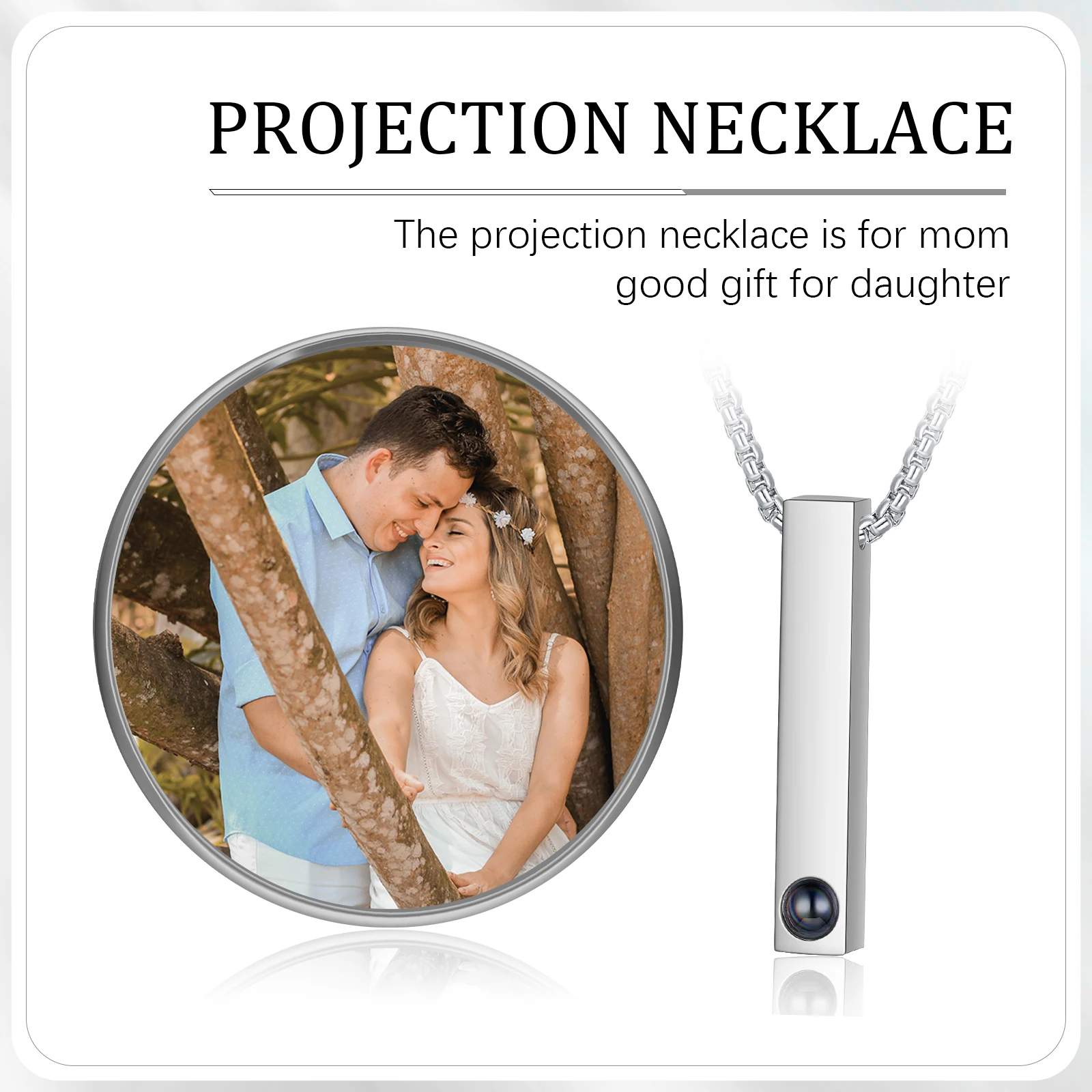 JewelOra Personalize Projection Photo Necklace Bar Picture Pendants Jewelry Gifts for Women Men Mother Mom Son Keepsake Memorial