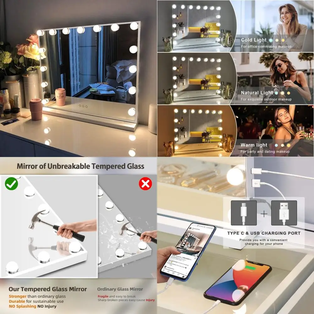 

Hollywood Style Lighted Makeup Mirror with 15 Dimmable LEDs for Dressing Rooms and Bedrooms, Ideal for Professional Use