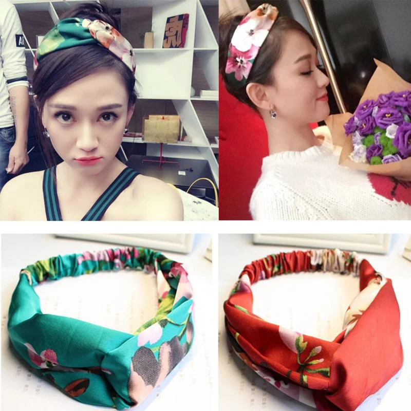 2022 New Fashion Women Summer Style Print Headbands Bohemian Girl Cross Turban Bandage Bandanas Hairbands Hair Accessories