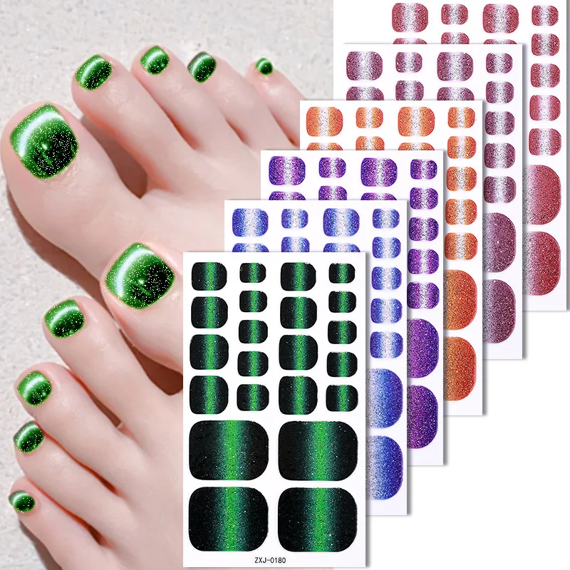 페디큐어 발톱 인기 스티커 점진적 변화 파란색/검정색/보라색/다크 골드 스티커 파우더 플래시 네일 스티커