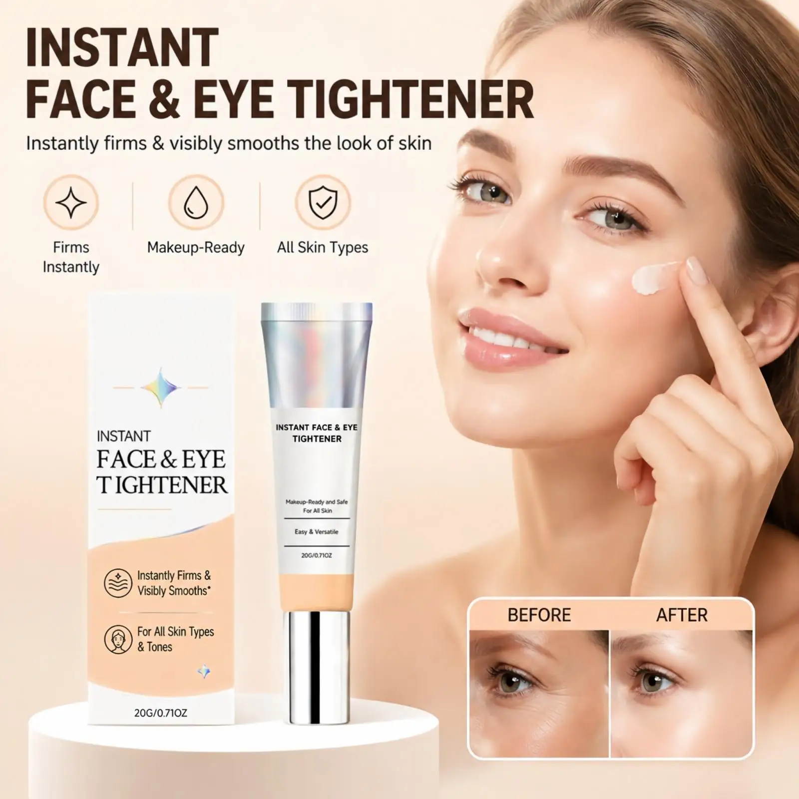 Centella Face Eye Tightener Cream Firming Smoothing Moisturizing Makeup Friendly Non Pilling Lifting Skincare Facial Cream 20g